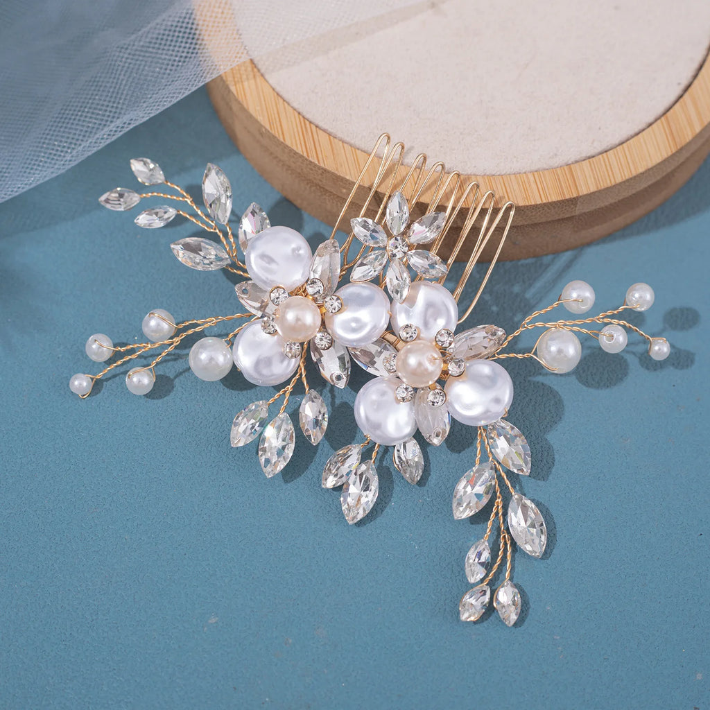 Wedding Crystal Pearls Hair Combs Handmade Hair Jewelry Bridal Headpiece Girls Headdress Women Hairpins Elegant Women Tiara
