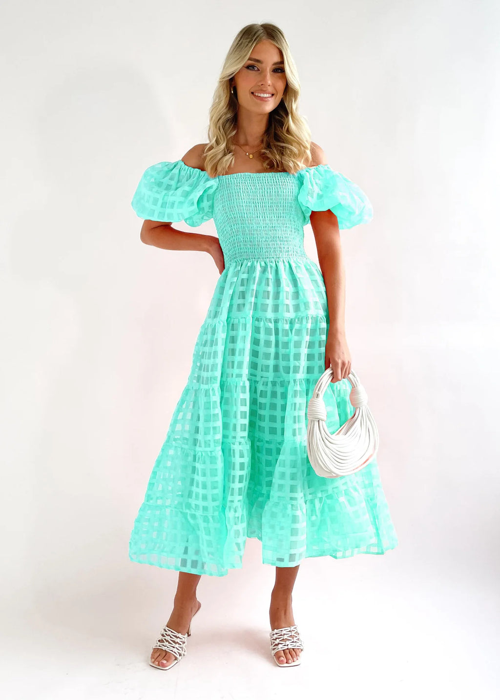 Fashion Party Maxi Dresses Women Holiday 2023 New Solid plaid Pleated A-line Dress Summer Women SHort Puff Sleeve Dress Elegant