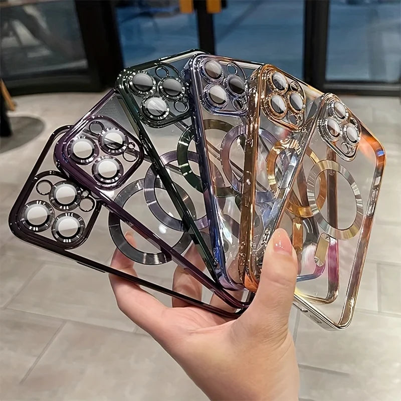 Luxury Magnetic Plating Clear Case For Magsafe Wireless Charging iPhone 11 12 13 14 15 16 17 Pro Max Air Plus Shockproof Cover