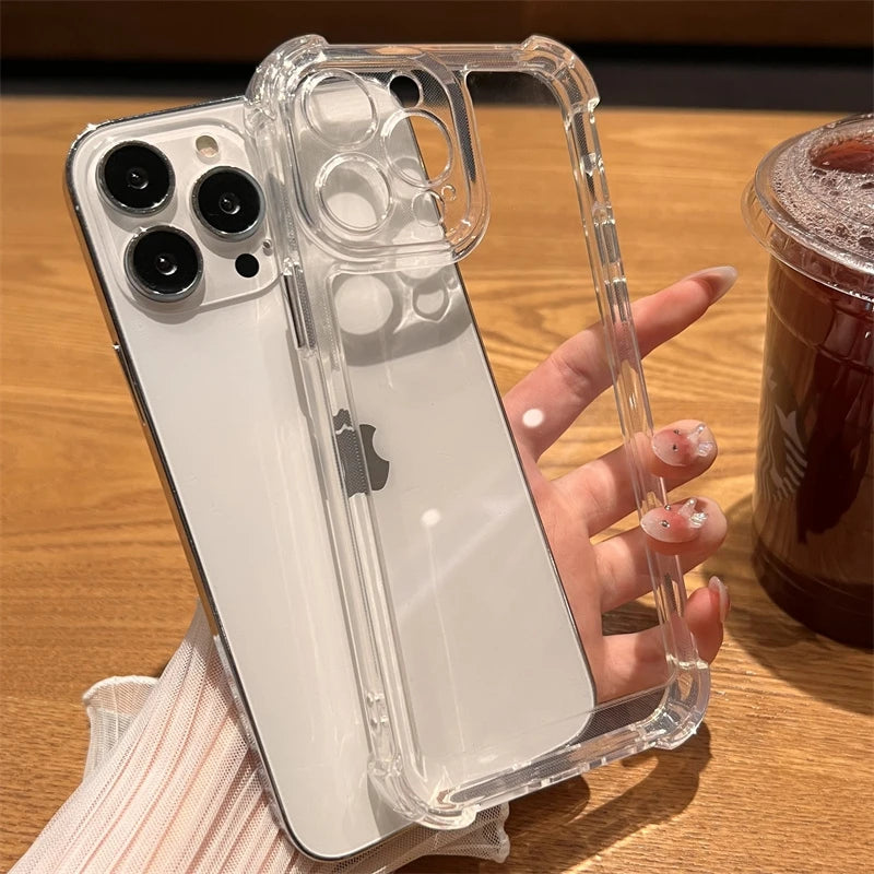 Luxury Shockproof Transparent Case For iPhone 15 14 13 12 11 16 17 18 Pro Max Plus Air Bumper Back Clear Cases Cover