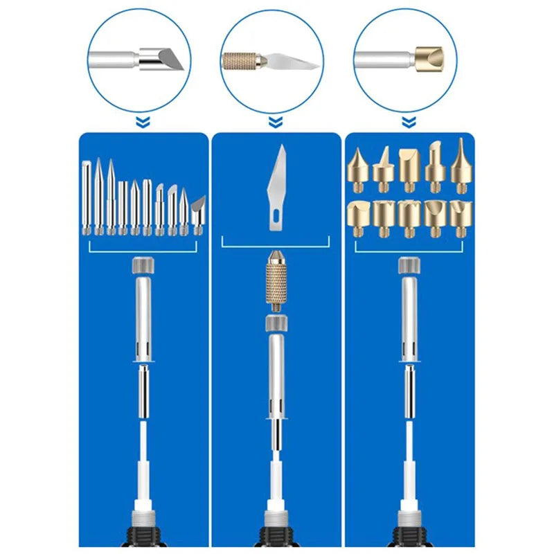 Wood Burning Carving Pyrography Pen Kit Adjustable Temperature Electric Soldering Iron Welding Wood Embossing Burning Tool EU 60
