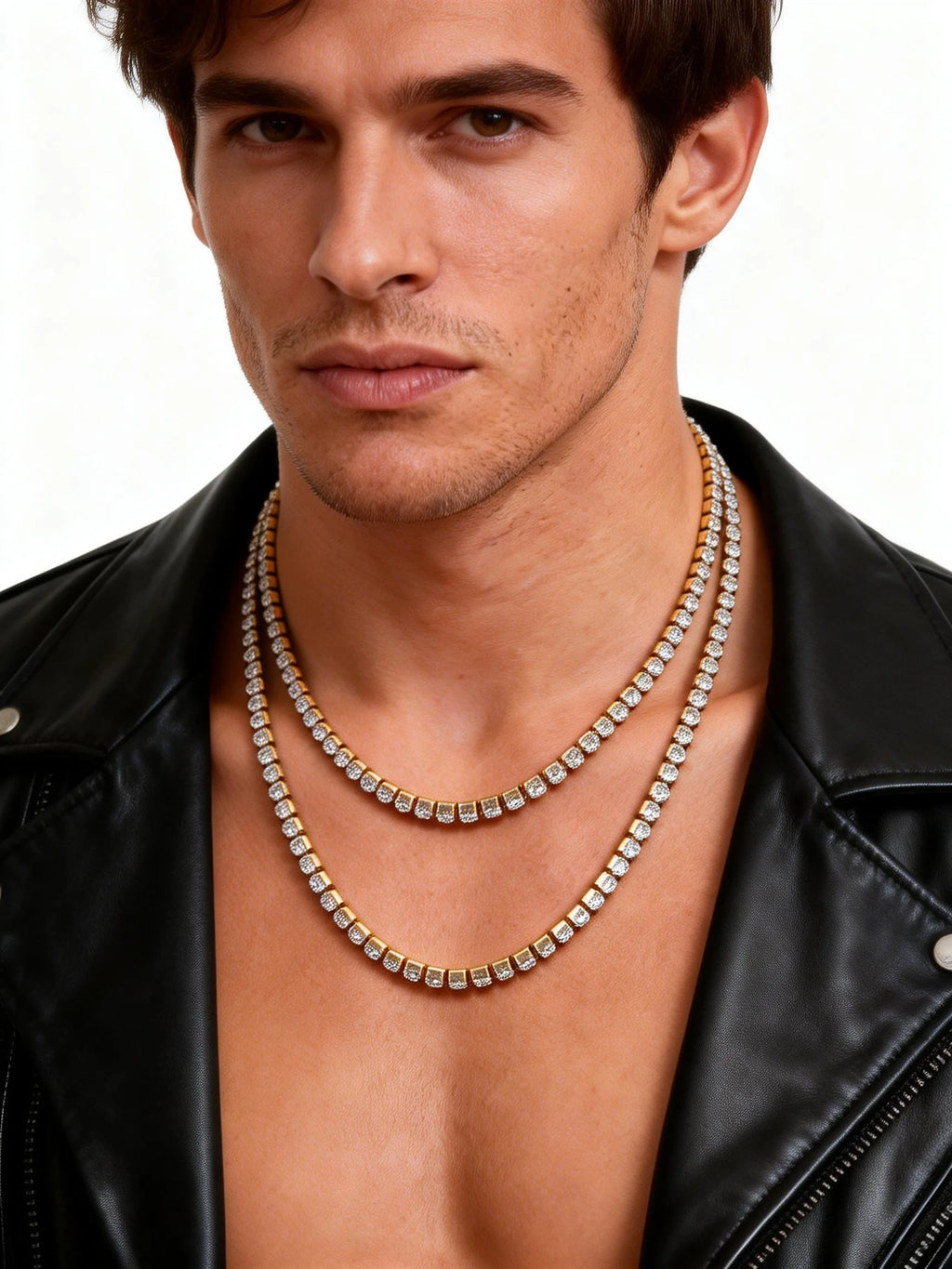 Hip Hop Tennis Chain Necklace for Men,4mm Stainless Steel Zircon Chokers,Luxury Rock Punk Jewelry Gift for Husband Dad Son