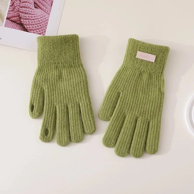 AA Gloves Autumn WinterTouch Screen Gloves Skiing Riding Work Full Finger Mittens Solid Color Warm Knitted Gloves Sport Cycling