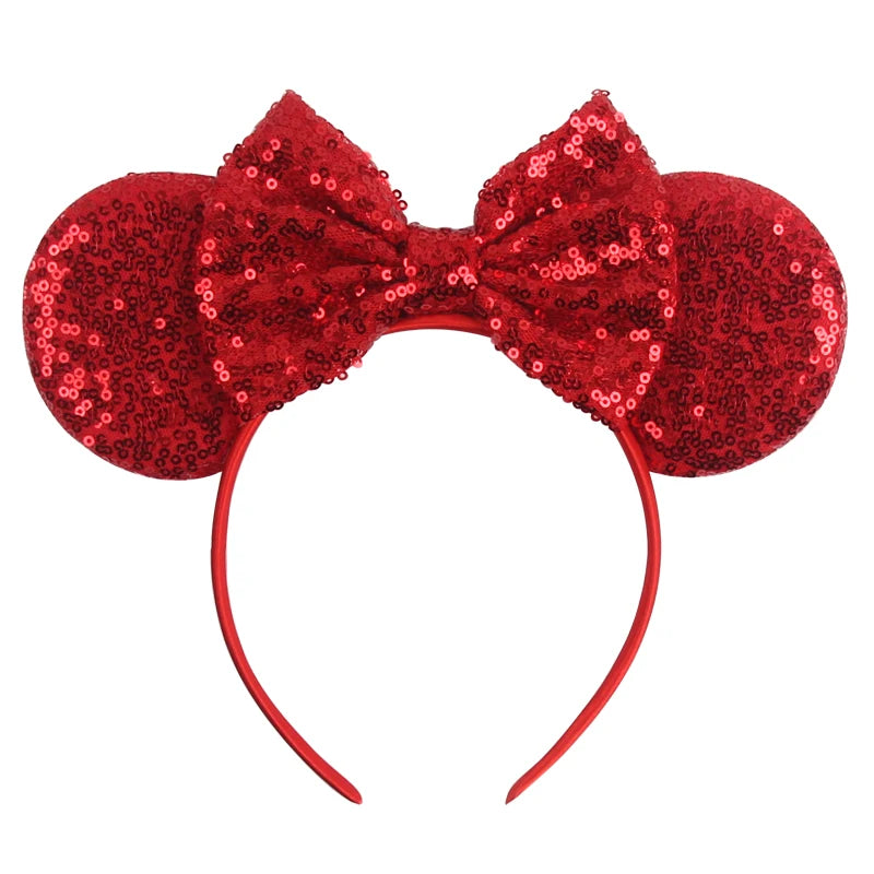 1pc Classic Sequin Headband Mickey Minnie 3.5 "mouse Ear Headband Fashionable Solid Color Theme Park Party Hair Accessory