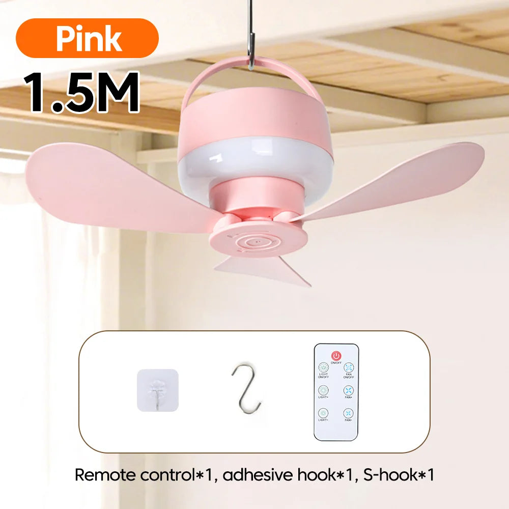 Portable With Remote Controlled Small Ceiling Fan Light Household Outdoor Camping Tent Student Dormitory Bed USBRechargeable Fan