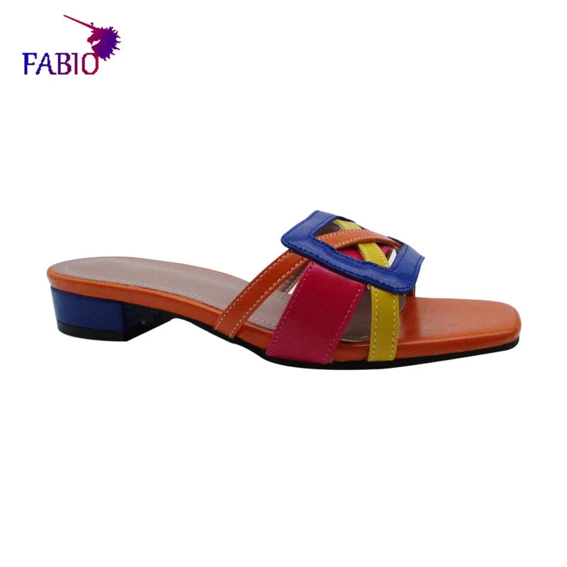 FABIO PENNY2026 Women's Low-Heeled Slippers Elegant European Design Casual Toe-Exposed Fashionable High-End Dinner Comfortable
