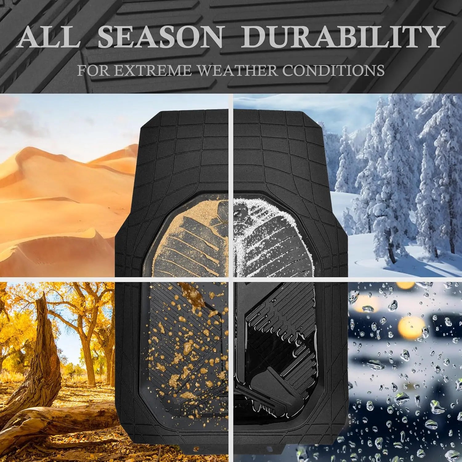 Heavy Duty Rubber Car Mats 2-Piece Front, Deep-Dish All Weather, Universal Fit, Anti-Slip, Black