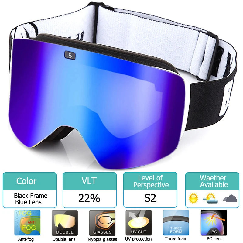 Ski Goggles with Magnetic Double Layer Polarized Lens Skiing Anti-fog UV400 Snowboard Goggles Men Women Ski Glasses Eyewear