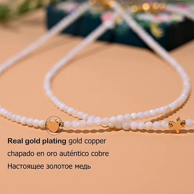 MOON GIRL Natural Shell Beads Heart Choker Fashion Stainless Steel Necklace for Women Copper Star Collares Para Mujer