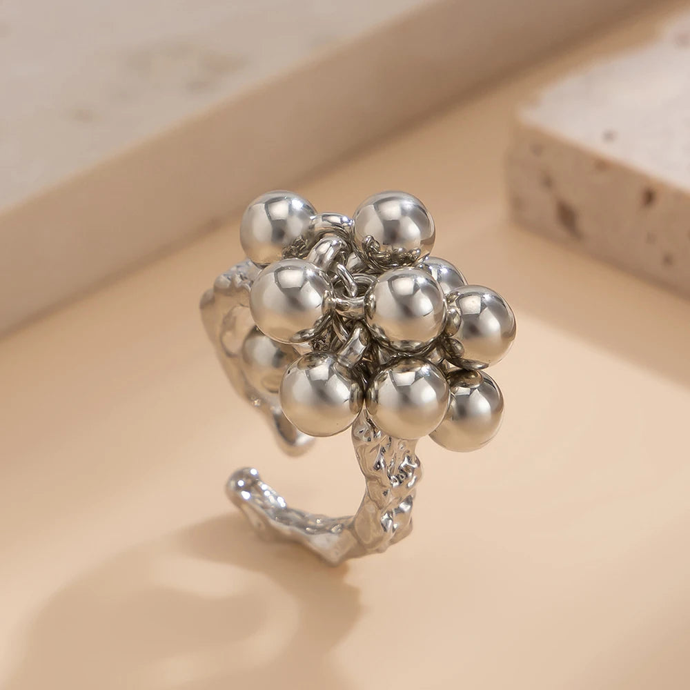 AETEEY Fashion Simple CCB Small Ball Ring for Women Men 2025 Punk Hip Hop Metal Open Finger Ring Female Jewelry Gift