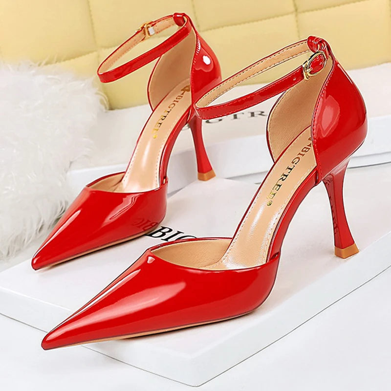 BIGTREE Shoes Women 8 Cm Heels Sandals Summer Kitten Heels Women Pumps Patent Leather Women Sandals Sexy Party Shoes High Heels