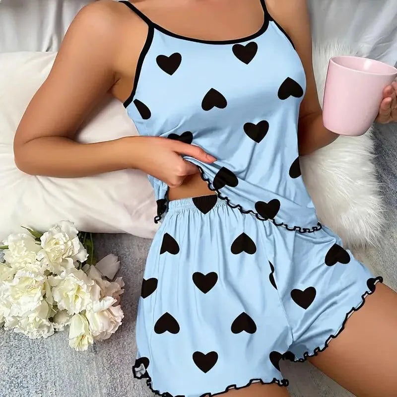 European and American Summer Women's Pajamas Two-Piece Set Sexy Casual Camisole Shorts Loungewear Valentine's Christmas Birthday