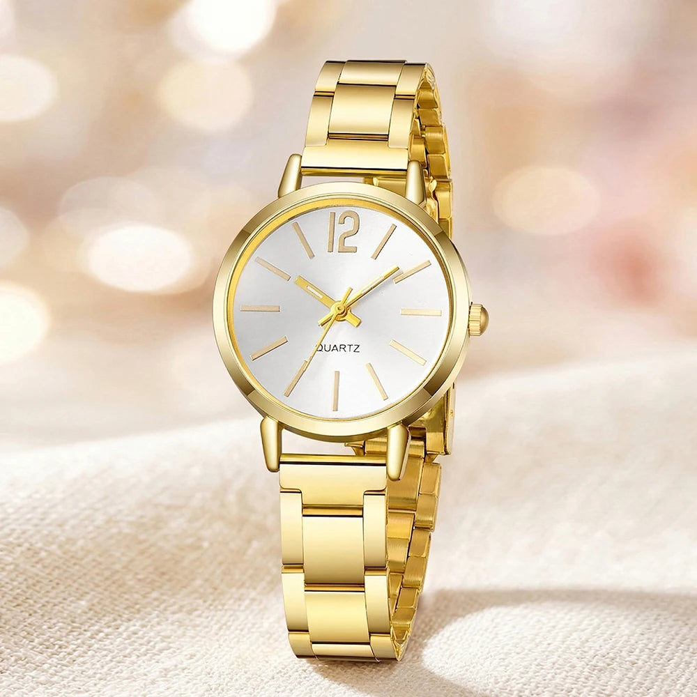 5Pcs/Set Unisex Jewelry Watches Women's Wristwatch Accessories Gold Fashion Business Elegant Trendy Classic Exquisite Simple Trendy Light Luxury Rhinestone Luxury Bracelet Watch Set Y2K Suitable for Travel, Vacation, Parties,