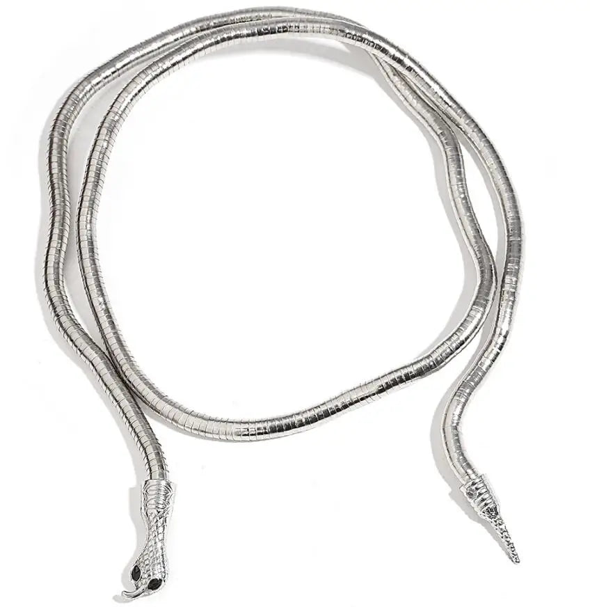 AENSOA 2025 New Punk Multilayer Metal Alloy Gold Black Color Cool Bendy Snake Necklace Bracelet for Women Men Chunky Jewelry