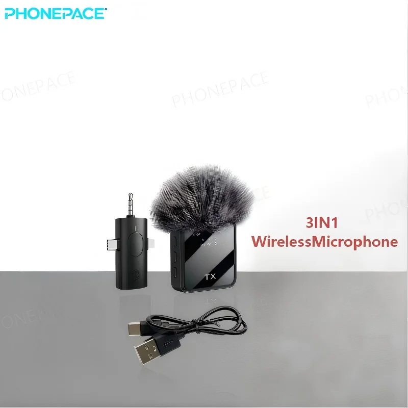 Wireless Lavalier Microphone Noise Cancelling Clip Mic Rechargeable For IOS Android Live Streaming Podcast Vlog Recording