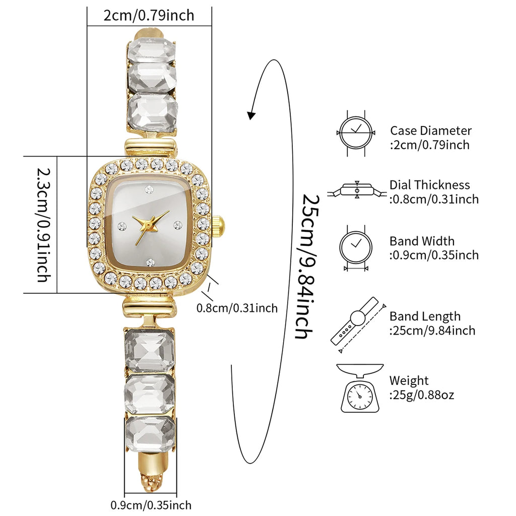 Fashion Square Diamond Dial Women Quartz Wristwatch Ladies Rhinestone Bracelet Strap Watch Reloj Mujer (Without Box)