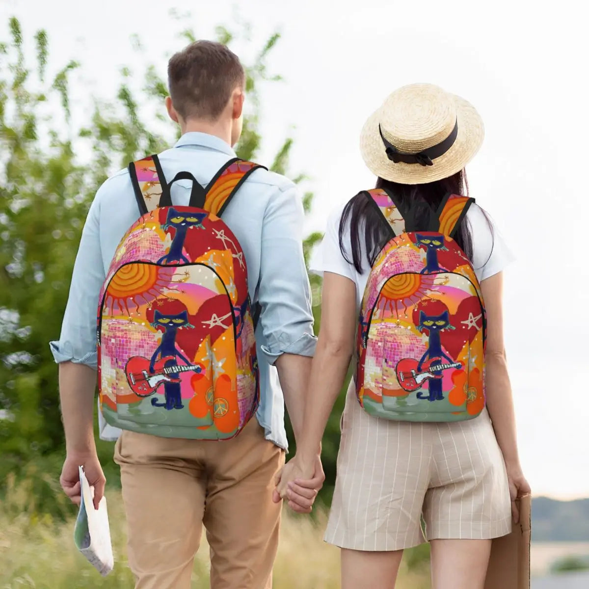 Pete The Cat I Love My White Shoes Backpack High School Business Cartoon Cats Daypack for Men Women Laptop Shoulder Bag