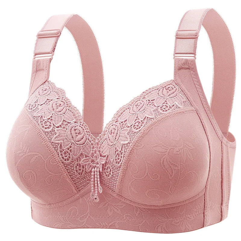 New Large Luxury Lace  Without Steel Ring Bra Side Fold Side Breast Large Breast Display Small Adjustment Shaped Mom's Underwear
