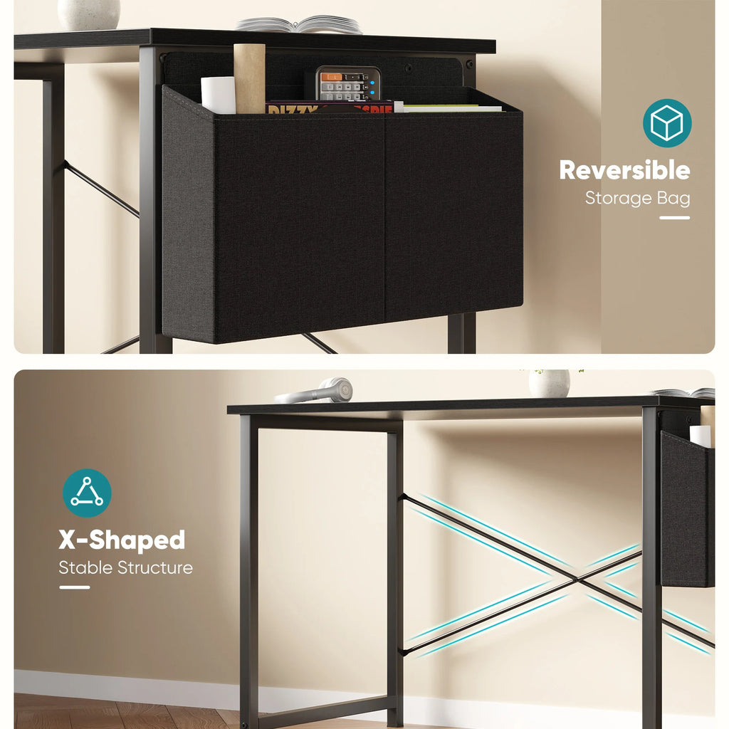 JHK 31IN to 55IN Computer Office Desk Writing Study Office Gaming Table with Storage Bag Metal Frame Wood Tabletop Easy Assembly