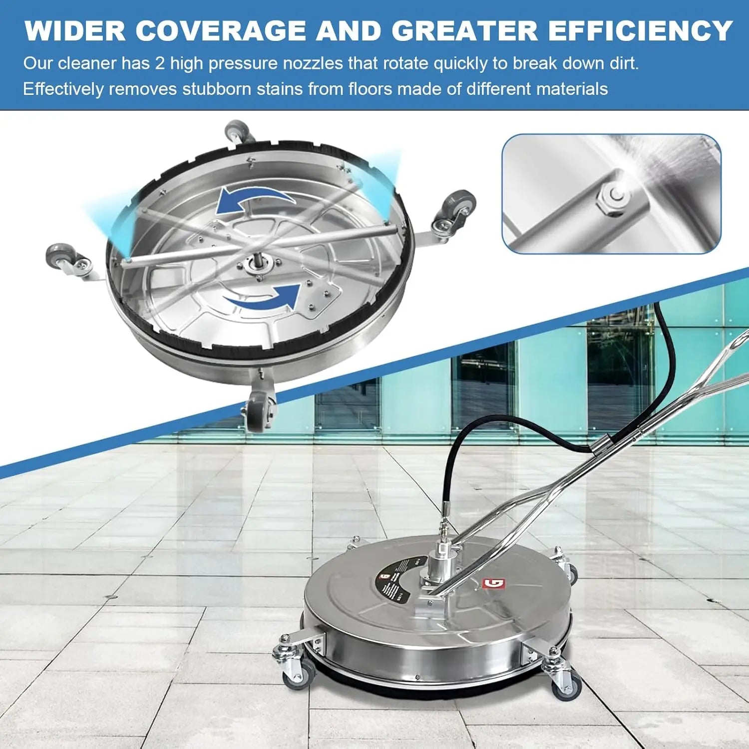 24 Inch High Pressure Stainless Steel Flat Surface Cleaner/ Industrial Pressure Cleaners Mobile Scrubber For Floor Cleaning