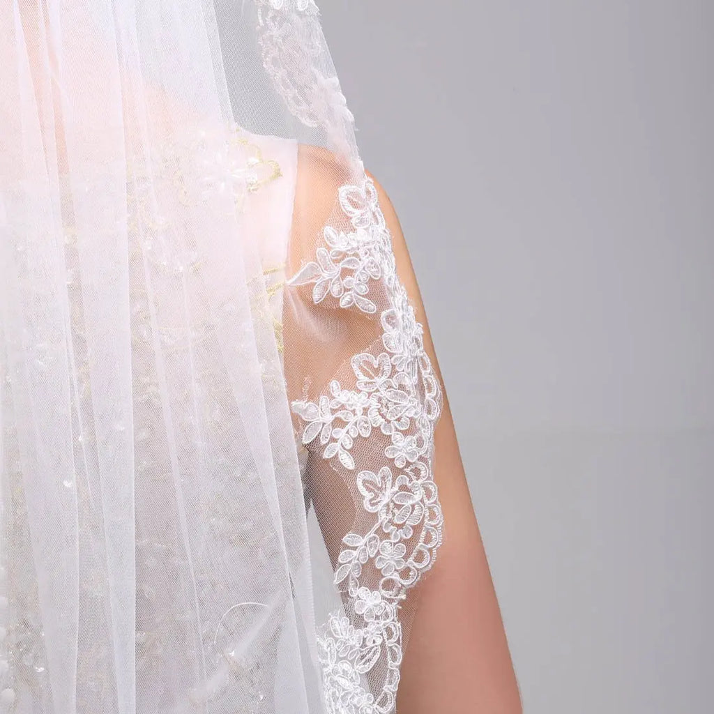 Noiva Short One Layer Lace Edge White Ivory Wedding Veil Tulle Bridal Veil Cheap Wedding Accessories Voile Mariage