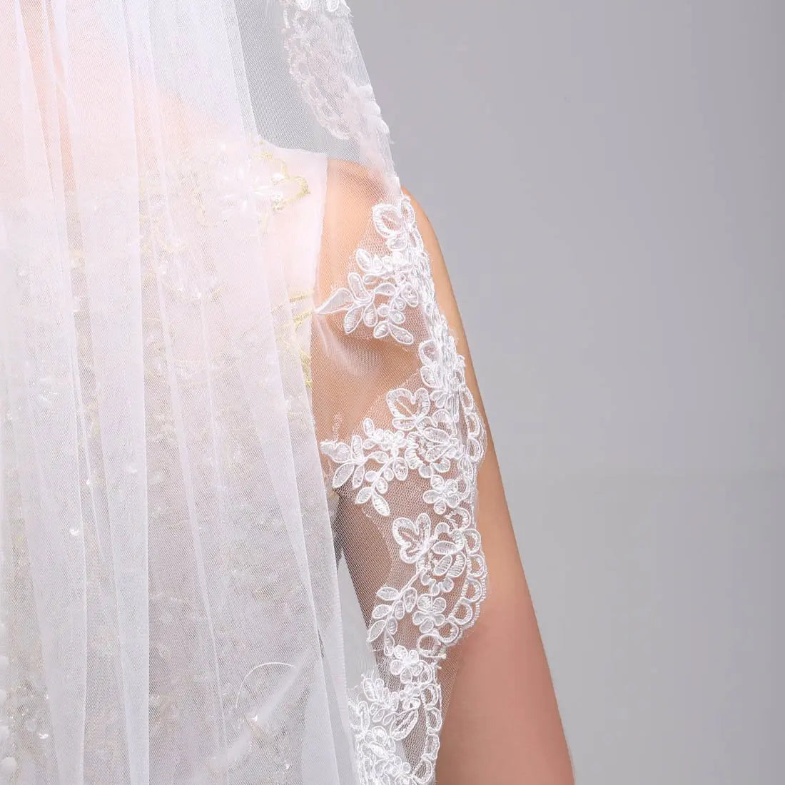 Noiva Short One Layer Lace Edge White Ivory Wedding Veil Tulle Bridal Veil Cheap Wedding Accessories Voile Mariage