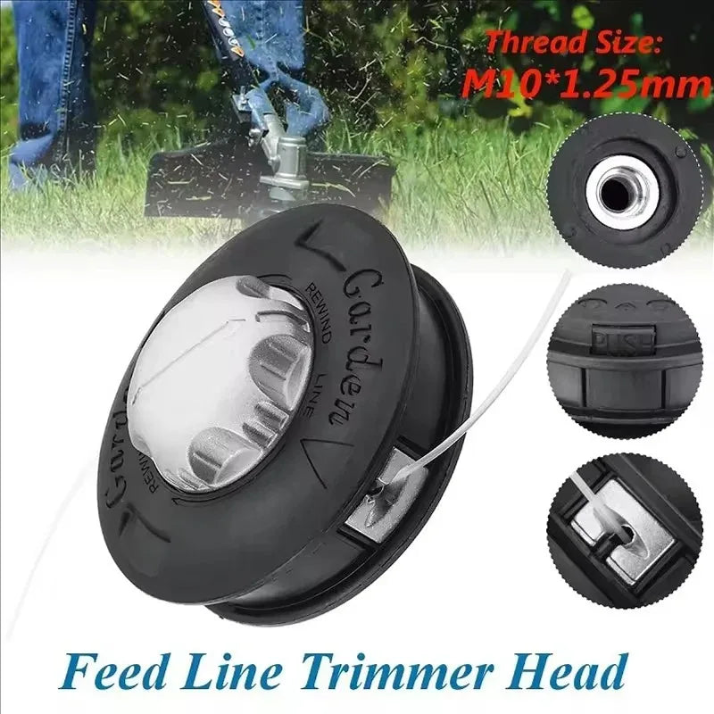Universal M10 Bump Spool Aluminum Grass String Trimmer Head with 2 Lines Cutter Head for Brush Cutter Lawn Garden Tools