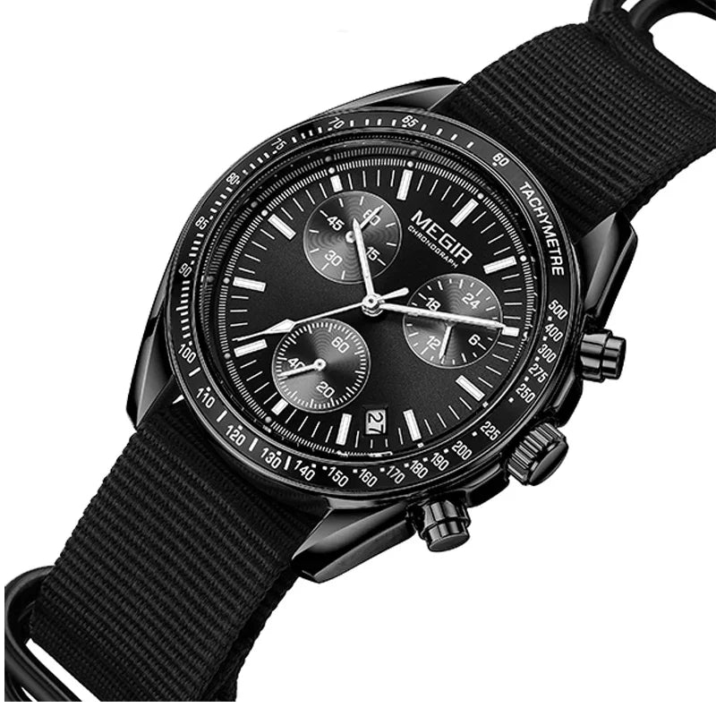 MEGIR New Luxury Men's Watches Canvas Weaving Strap Sport Automatic Chronograph Quartz Waterproof Wristwatch for Male 2247