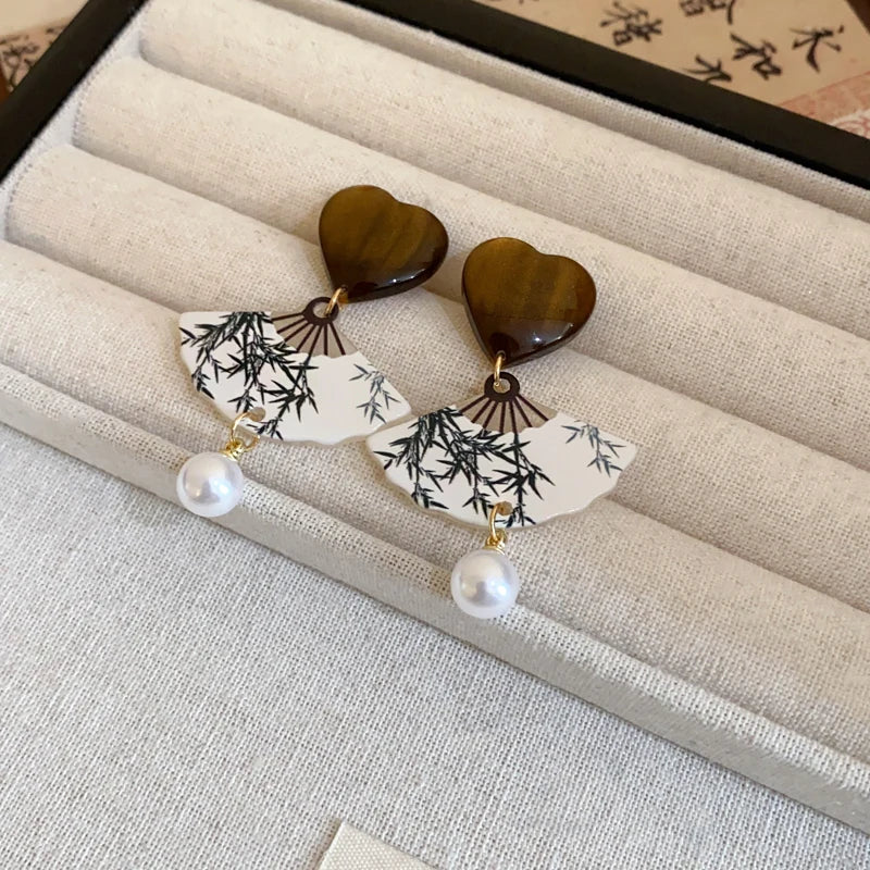 Neo-chinese Style Bamboo Joint Flower Earrings Imitation Pearl Fringe Earring New National Tide Personality  Earrings Women  K-