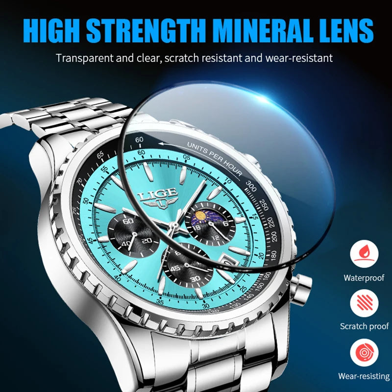 LIGE Fashion Top Brand Luxury Men Watch Casual Business Watch Men Sports Waterproof Quartz chronograph Wrist Watches For Men