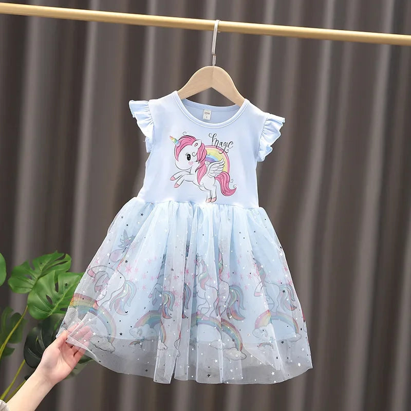 Girls Clothes New Summer Princess Dresses Flying Sleeve Kids Dress Unicorn Party Baby Dresses for Children Clothing 1-6Y