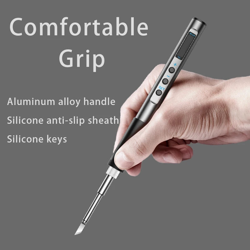 PTS100 T12 Soldering Iron Type-C Powered, PD Fast Charge, 65W High Power, Full Metal CNC Body, Adjustable Temperature