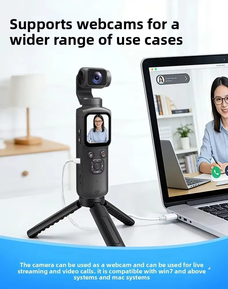 4K Live Streaming Camera Pocket Camera 1.72" Touchscreen Zoom Sport Cam Portable Vlog Video Recorder Cycling