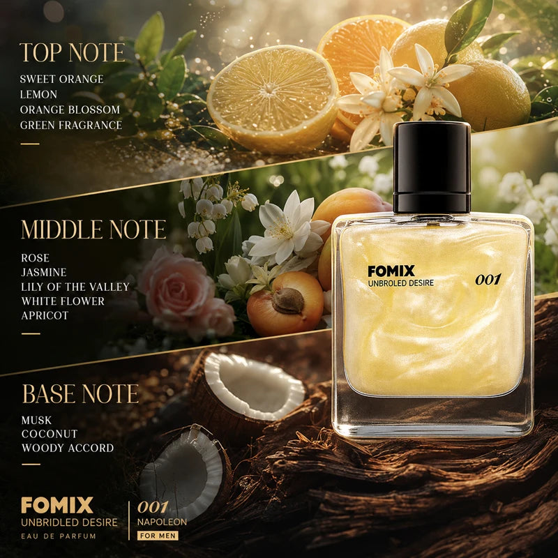 FOMIX 001 Napoleon Men’s Woody Perfume Long Lasting Citrus Aromatic Cologne Sweet Orange Lemon Jasmine Musk Coconut Woody Scent Eau De Parfum Spray Daily Office Date Travel Party Luxury Men Fragrance Gift for Him