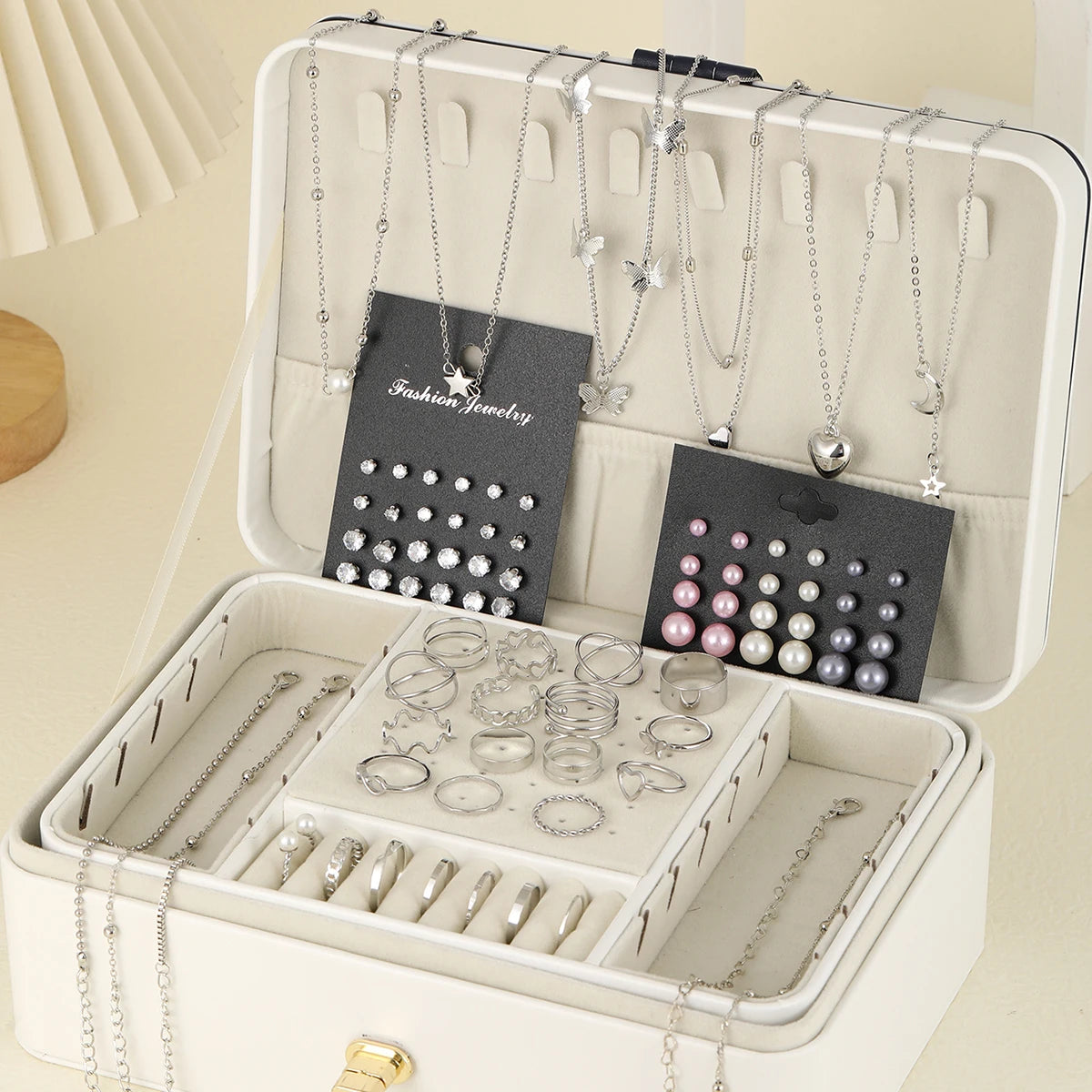81 Pcs Vintage Elegant Imitation Pearl Zircon Butterfly Pendant Earrings Ring Necklace Bracelet For Women Daily Wear Jewelry Set