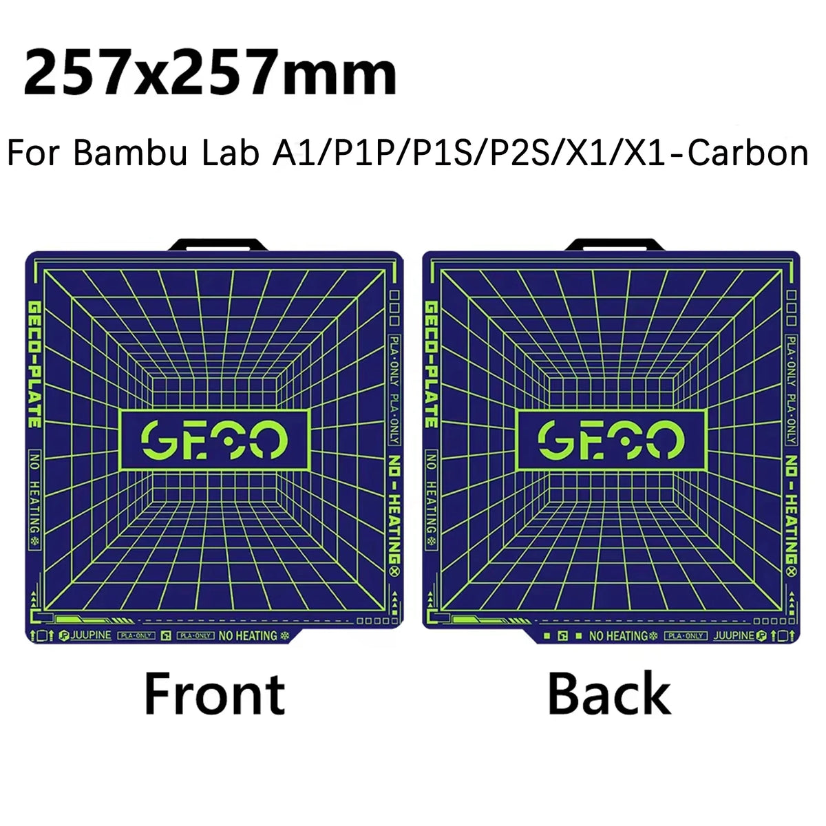 JUUPINE GECO PLA Plate For Bambu Lab Build Plate H2D/H2S/P2S/X1/P1/A1/K2 PLUS/Centauri Carbon Upgrades Cold Plate Super Adhesion