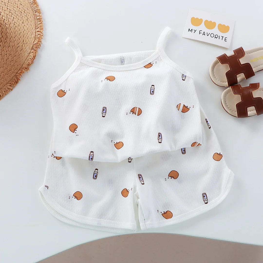 Girls Summer Clothes Sets New Baby Sleeveless Tops Shorts 2 Pieces Suit Girls Square Collar Clothing Set Kids Cotton Clothes