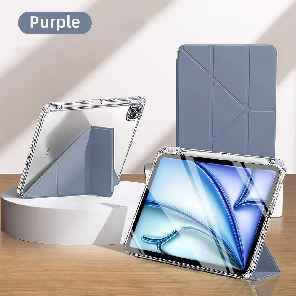 Y-Fold Case compatible with iPad 11 10 9 8 7 Air10.9 11 13 inch /Mini 6 7th Gen / Pro 11 12.9 inch Crystal Clear with Pen Holder