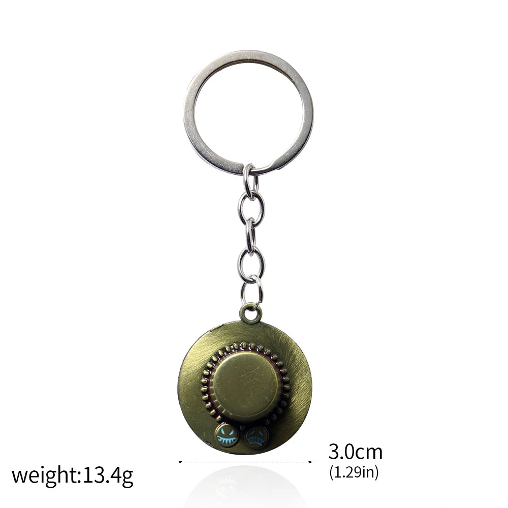 One Piece Luffy Straw Hat Keychain Rotatable Zoro Skull Metal Pendant Role-Playing Decorative Accessories Fan Jewelry Gift