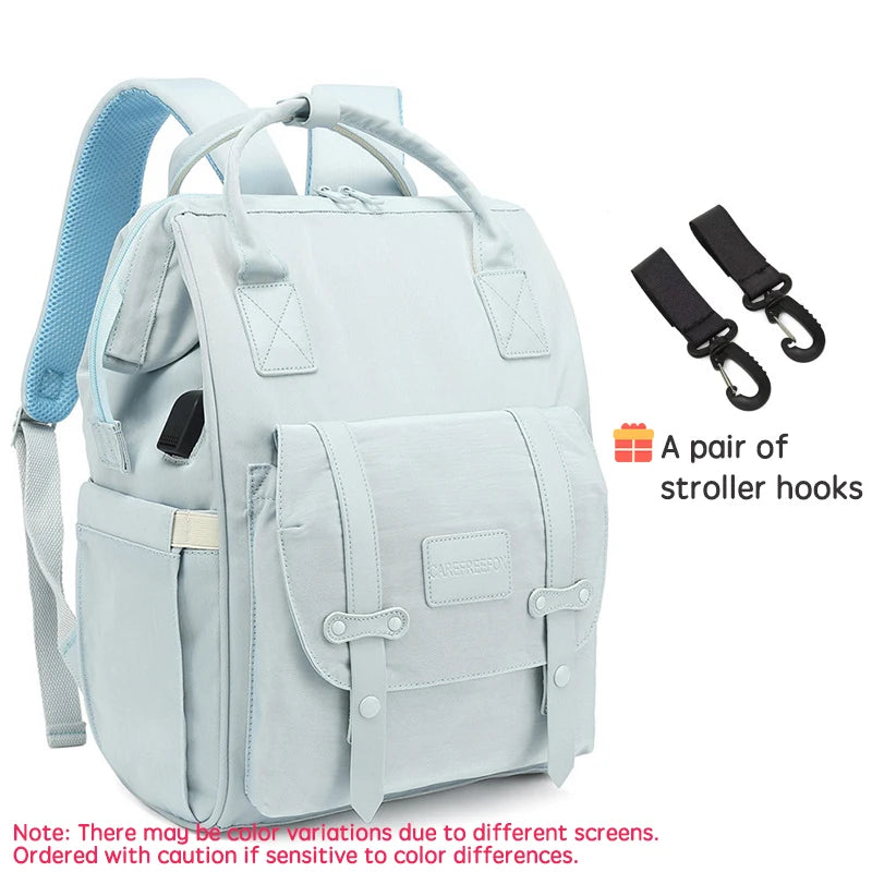 PANGDUBE Baby Nappy Bag with 2pcs Stroller Hooks Mummy Bag Backpack Waterproof Outdoor Travel Mommy Maternity Bag for Baby Stuff