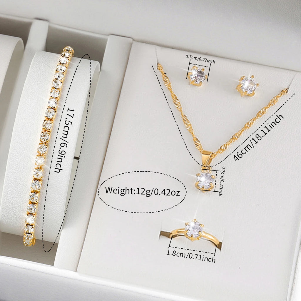 6PCS/Set Fashion Women Watches Gold Plated Band Ladies Quartz Watch Rhinestone Jewelry Set Relogio Feminino（Without Box）