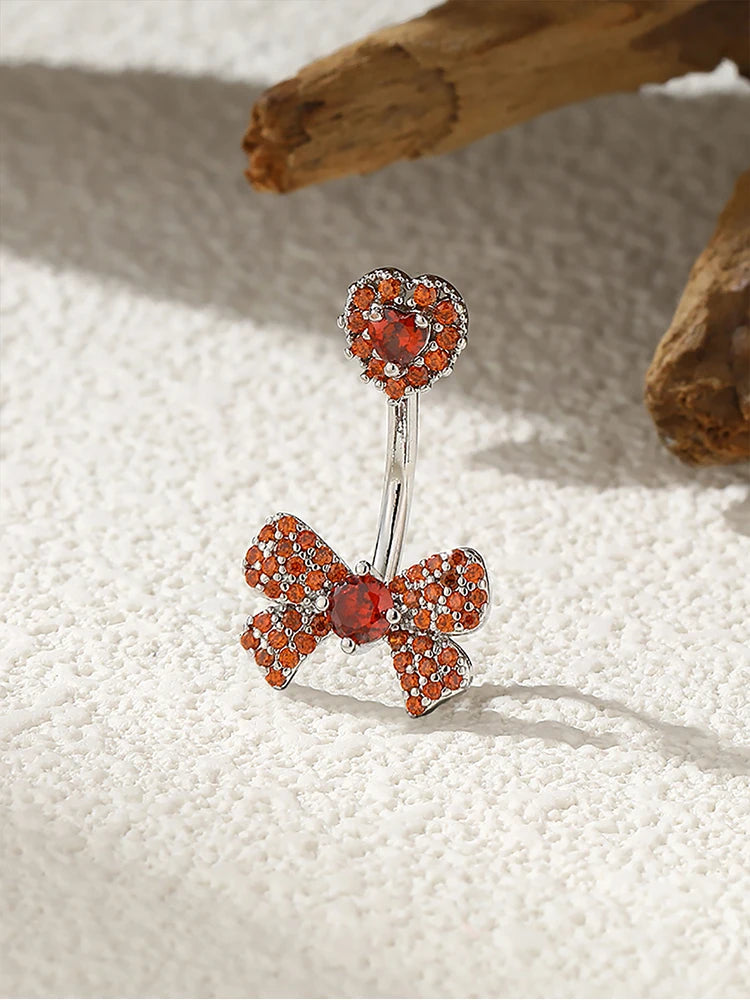 KUNIU 1Pc  Simple Fashion Bow With Zirconium Navel Ring Lady'S Personal Puncture Jewelry Belly Button Nail Belly Jewelry