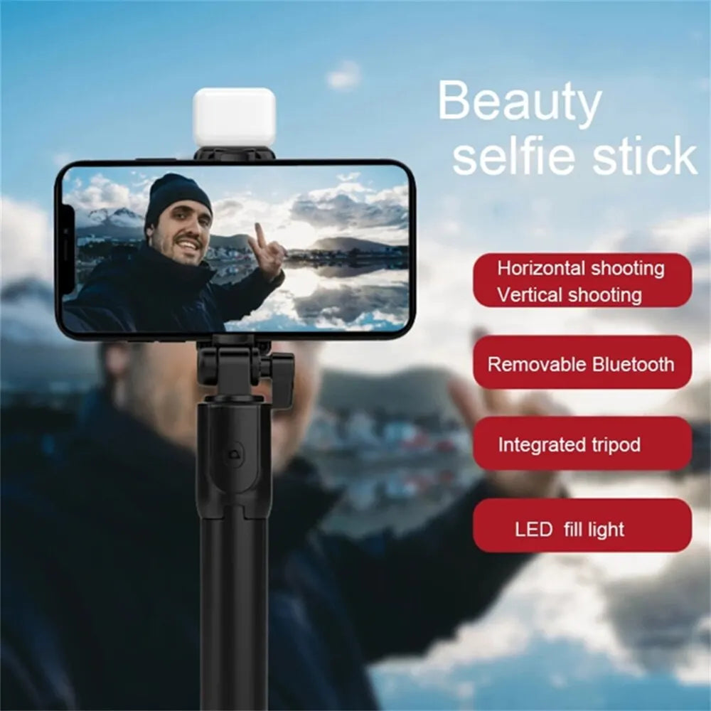 Wireless Selfie Stick Phone Holder Retractable Multifunctional 74cm Mini Tripod With LED Selfie Light & Bluetooth Remote Shutter