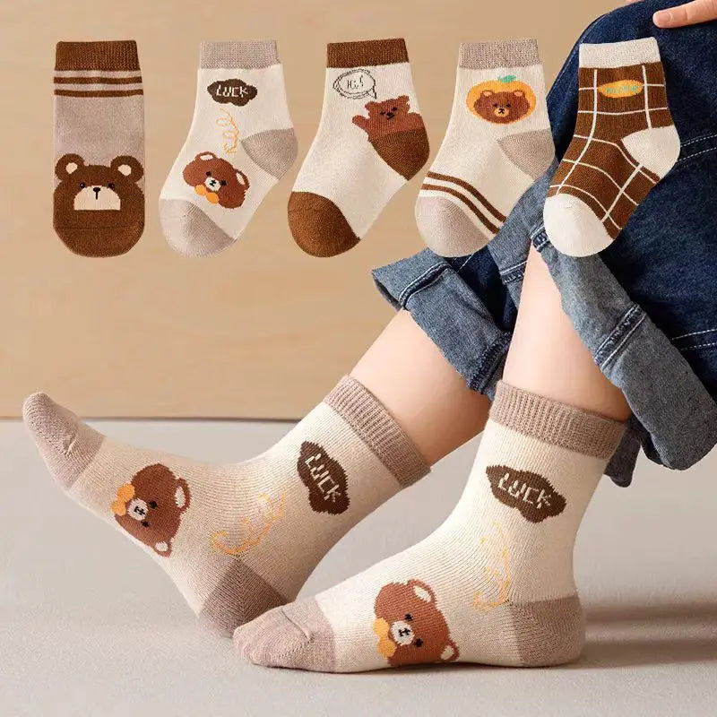 5 Pairs Of Cartoon Children's Socks Casual Boys And Girls Cotton Spring And Autumn Children's Knitted Socks 1-12 Years Old
