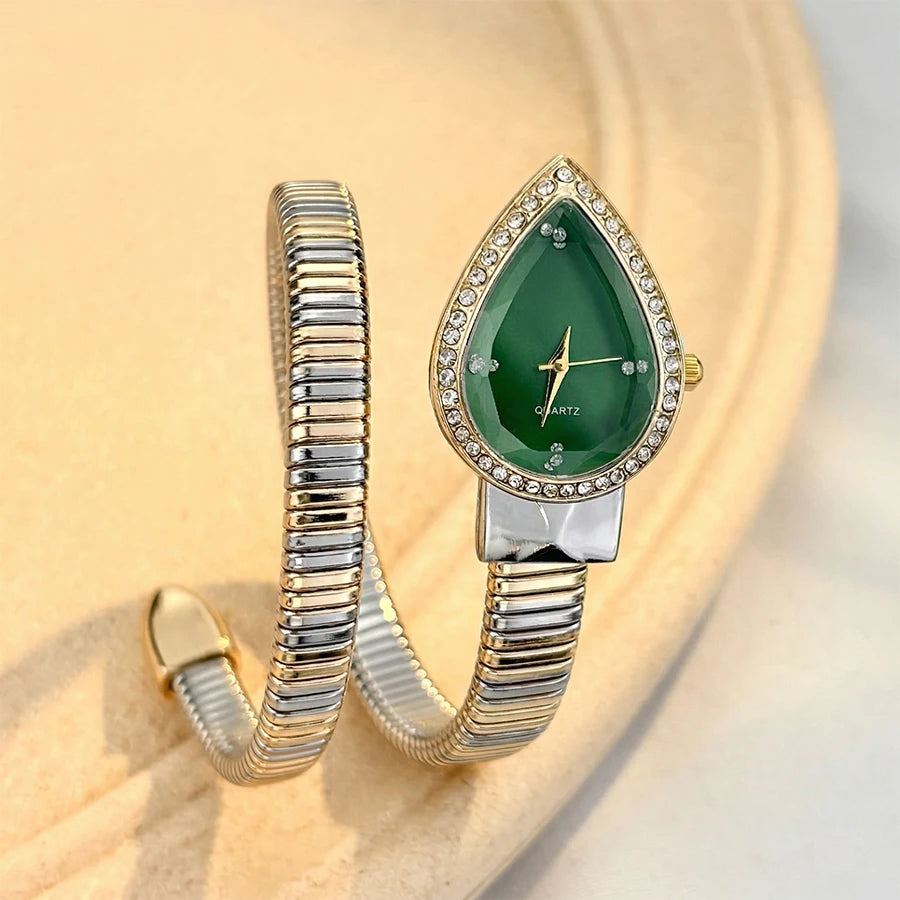 Elegant Ladies' Water - Drop Headed Watch with Snake - shaped Band