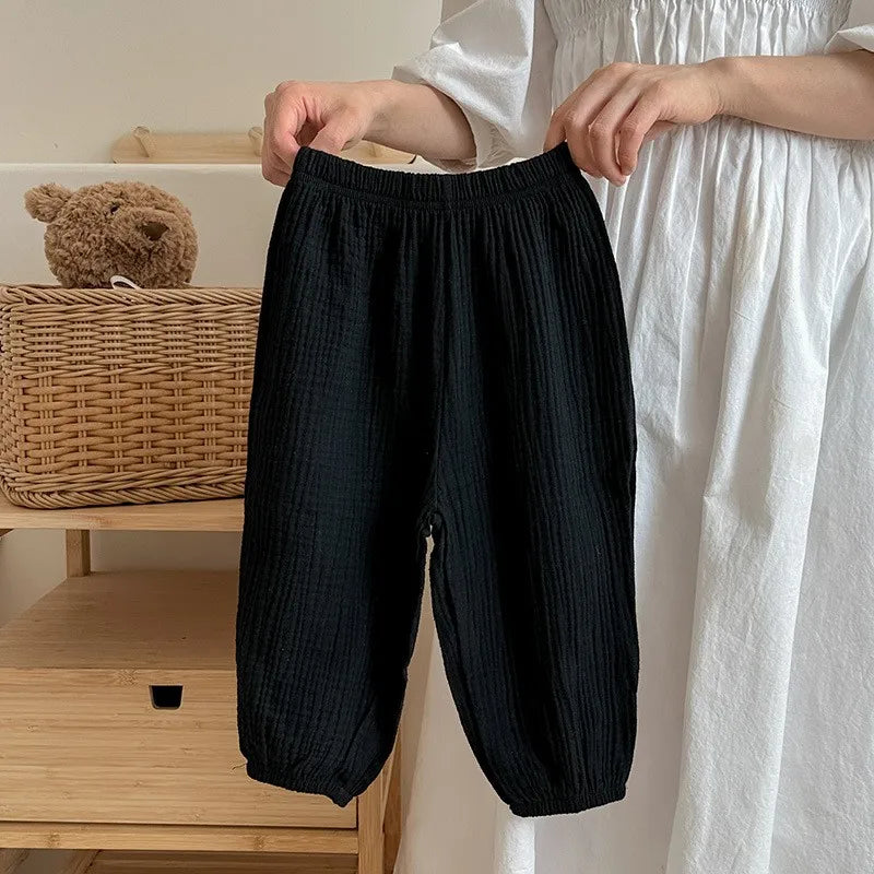 Solid Color Simple Children's Pants Summer Clothing Thin Loose Kids Anti-mosquito Pants Baby Girls Bloomers Casual Trousers