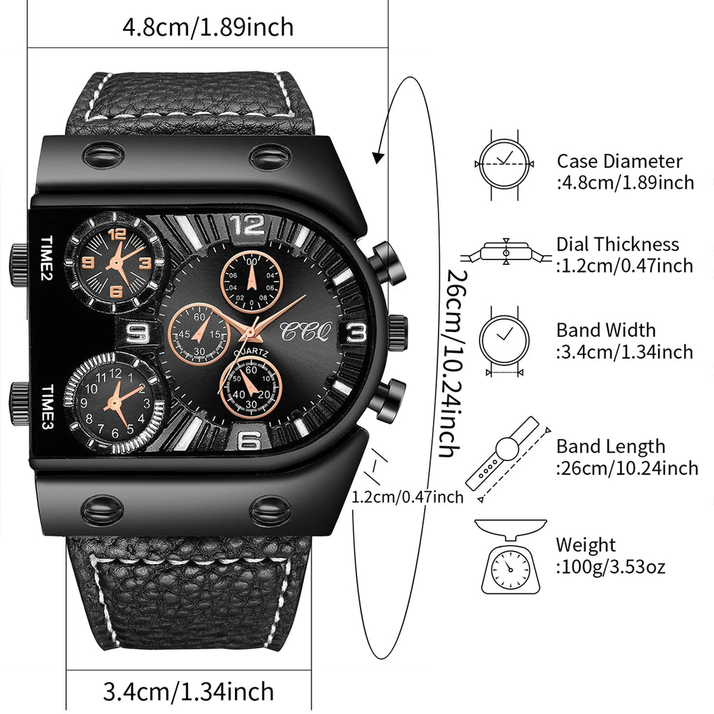 Fashion Decorative Five-eyes Big Dial Men's Quartz Watch Casual Leather Band Male Sports Watches