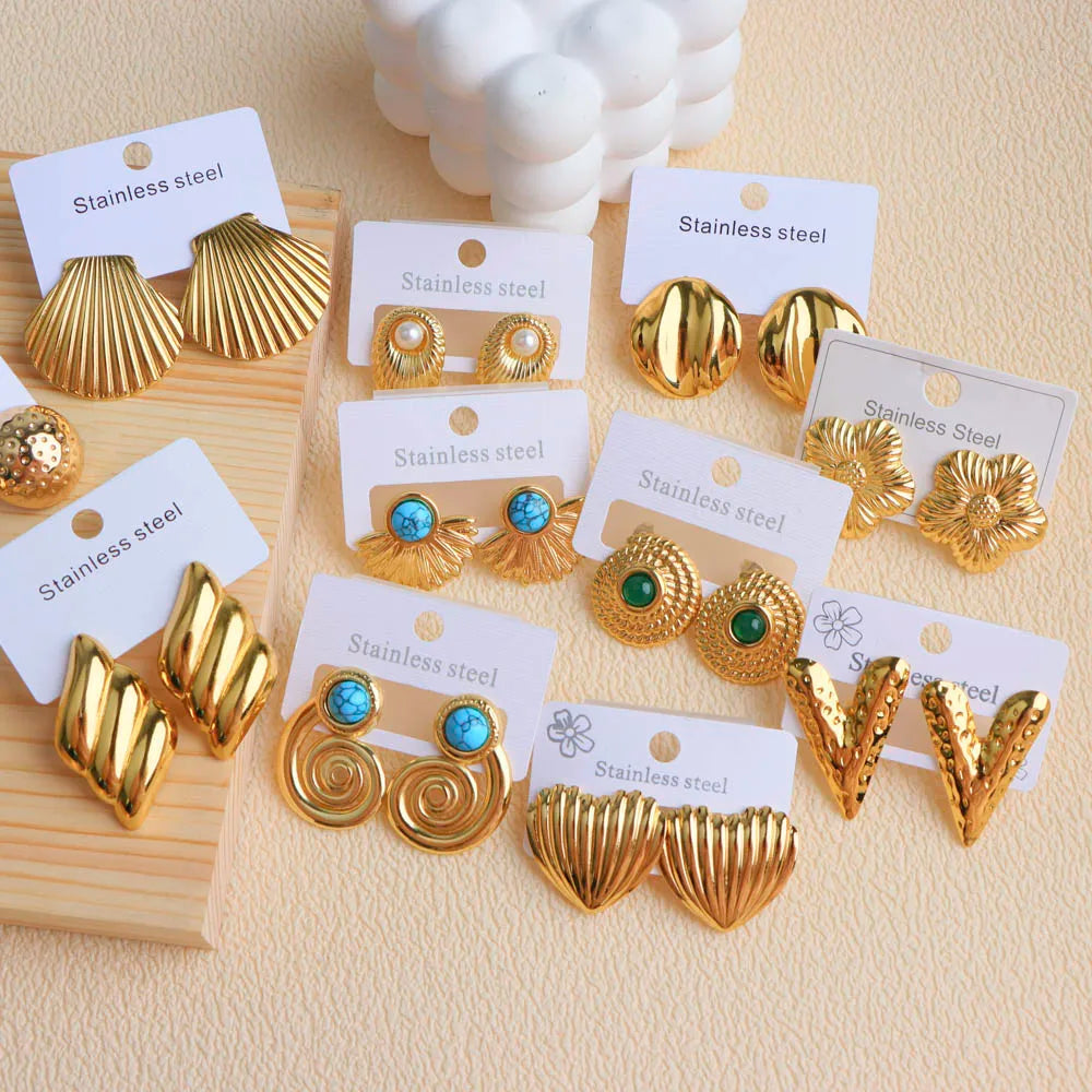 10Pairs/Lot Fashion Elegant Charm Exquisite Geometry Stainless Steel Earrings For Women Mix Style Party Jewelry Accessories Gift