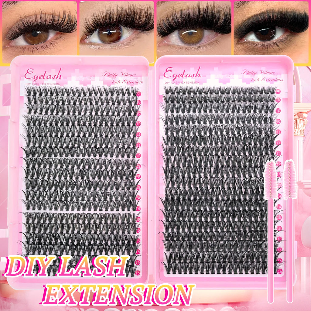740/200pcs of Eyelash Extension Kit Mix of 30D 40D Lash Clusters Ranging from 9 to 16Mm Suitable for Beginners to Use at Home