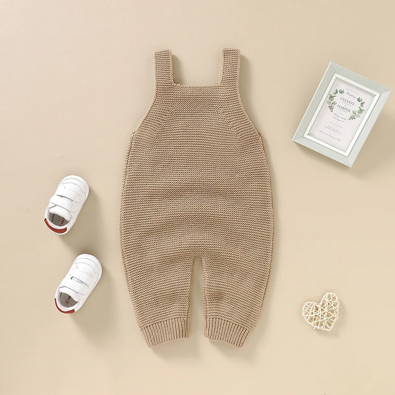 Baby Rompers Knitted Newborn Boys Girls Jumpsuit Sleeveless Autumn Infant Kid Sling Clothes 0-18M Fashion Solid Loving Overalls